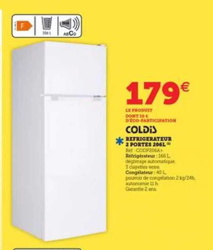 Réfrigérateur 2 Portes 206 L Coldis