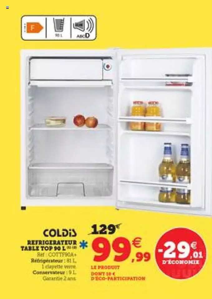réfrigérateur table top 90 l coldis