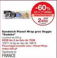 sandwich planet wrap grec veggie "sodebo"