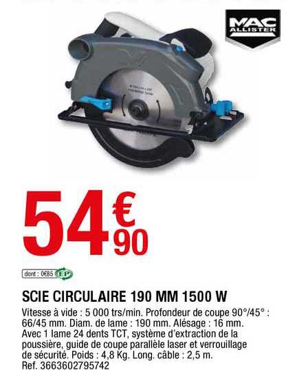 scie circulaire 190 mm 1500 w mac allister