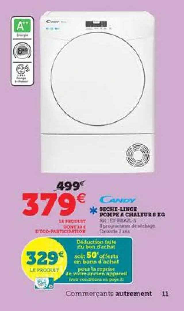 sèche-linge pompe à chaleur 8 kg candy