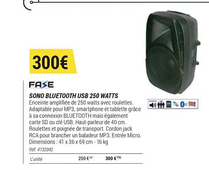 sono bluetooth usb 250 watts fase