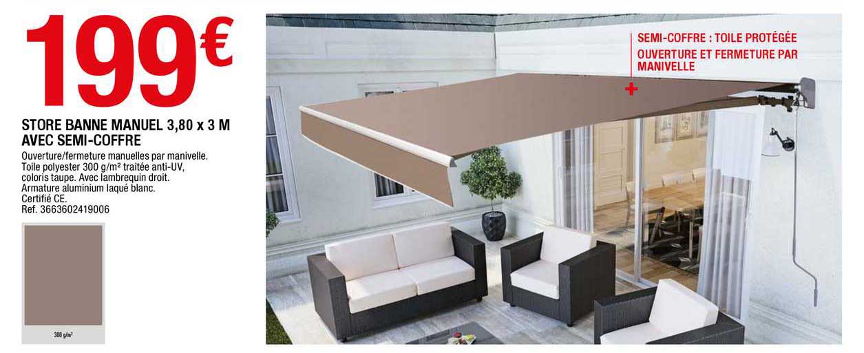 store banne manuel 3.80 x 3 m avec semi-coffre