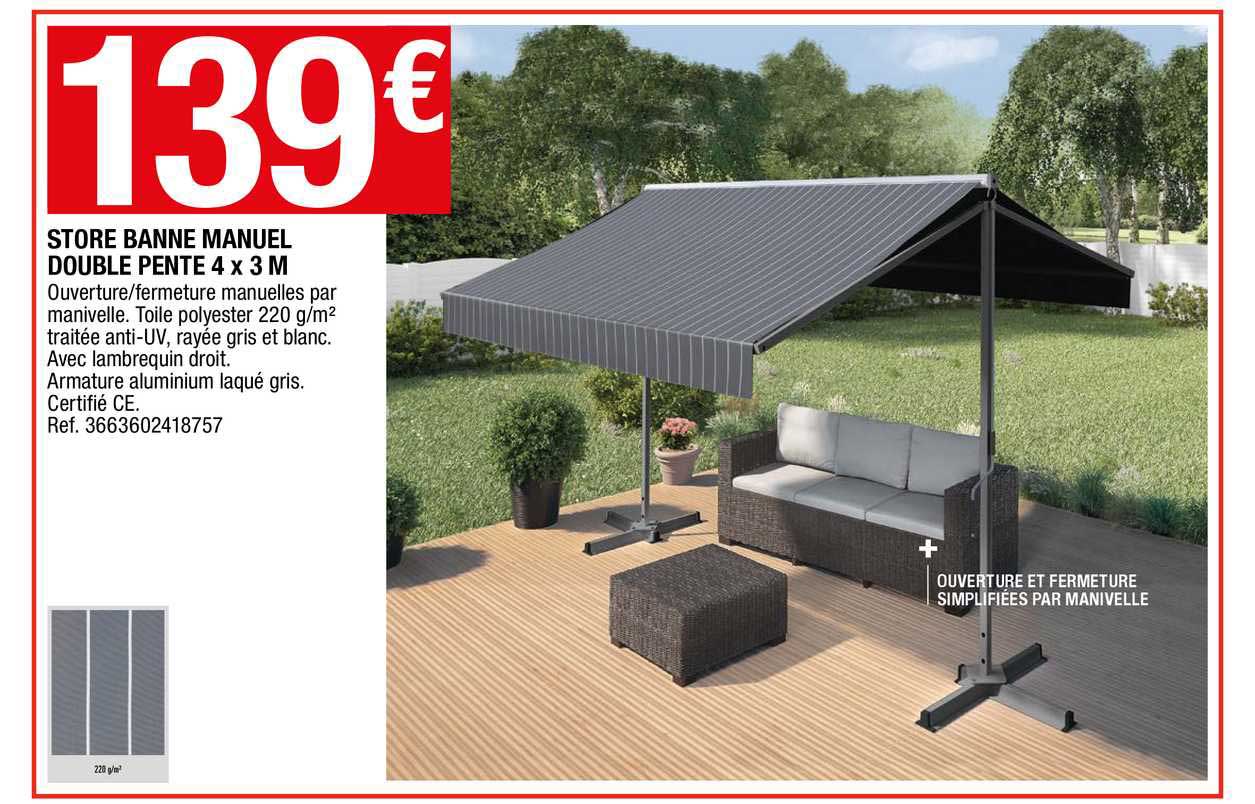 store banne manuel double pente 4 x 3 m