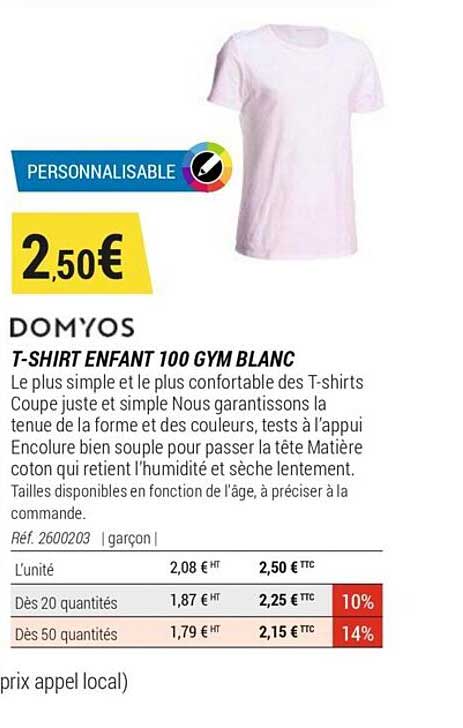 t-shirt enfant 100 gym blanc domyos