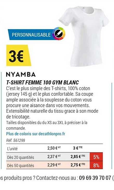 t-shirt femme 100 gym blanc nyamba