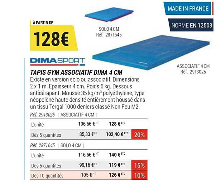 tapis gym associatif dima 4 cm