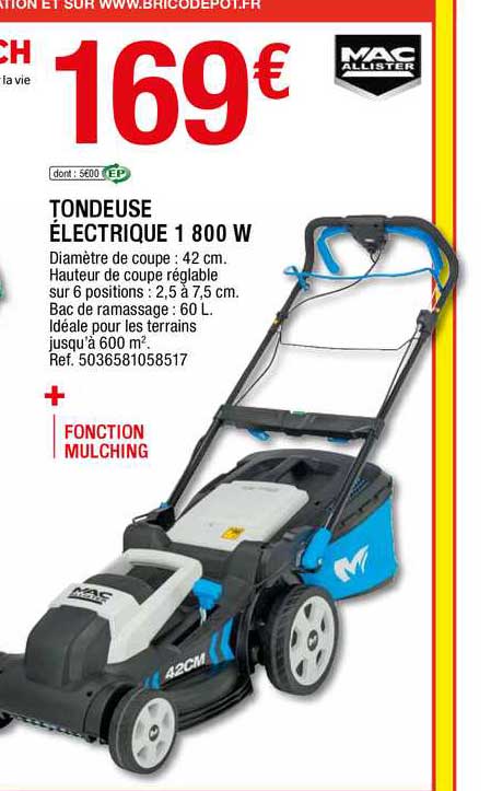tondeuse électrique 1800 w mac allister