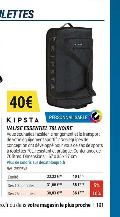 valise essentiel 70l noire kipsta