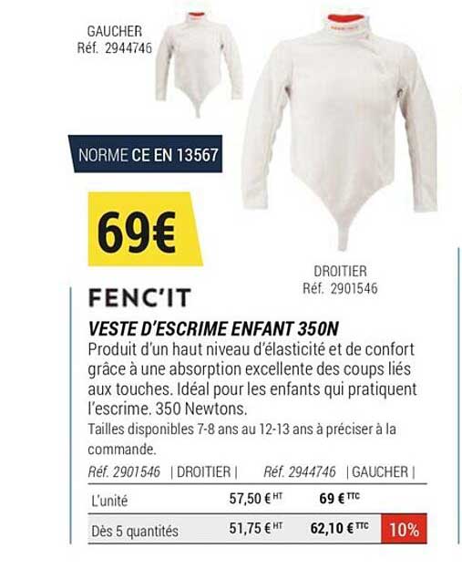 veste d'escrime enfant 350n fenc'it