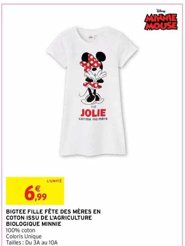 bigtee fille fête des mères en coton issu de l'agriculture biologique minnie