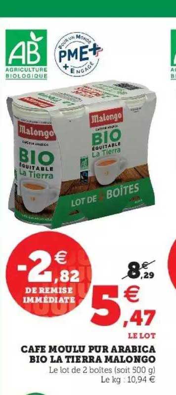 café moulu pur arabica bio la tierra malongo