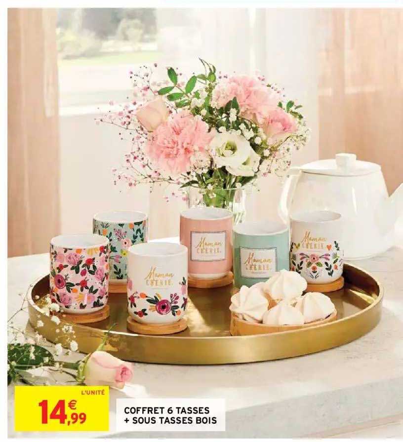 coffret 6 tasses + sous tasses bois