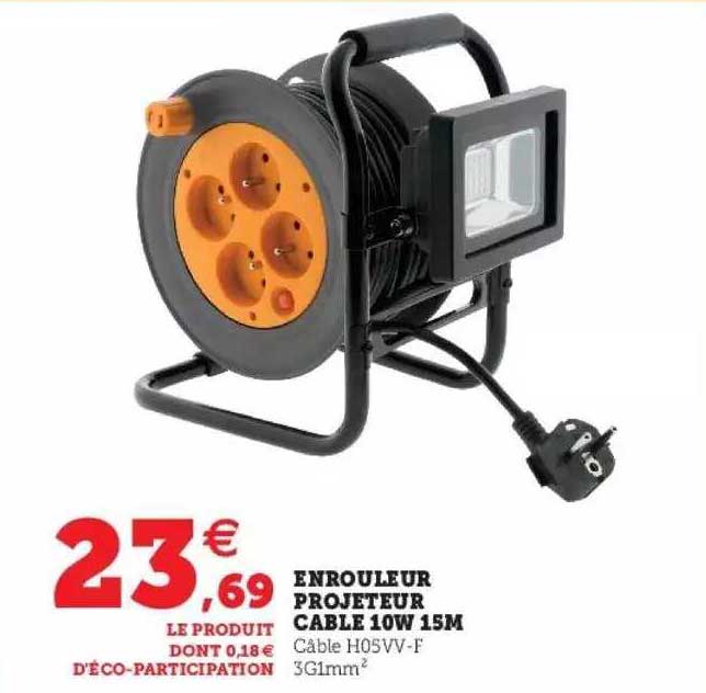 enrouleur projeteur cable 10w 15m