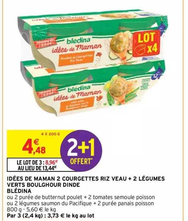 idées de maman 2 courgettes riz veau+2 légumes verts boulghour dinde blédina