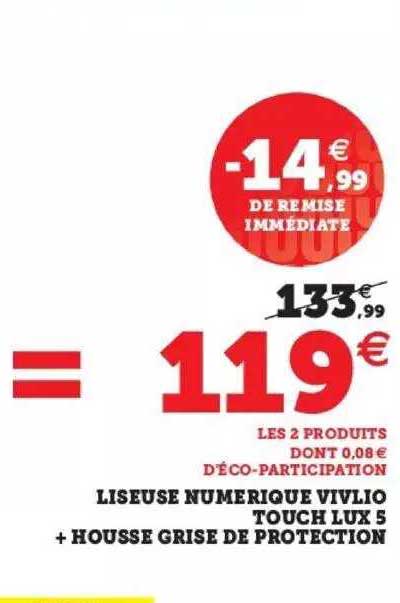 liseuse numérique vivlio touch lux 5 + housse grise de protection