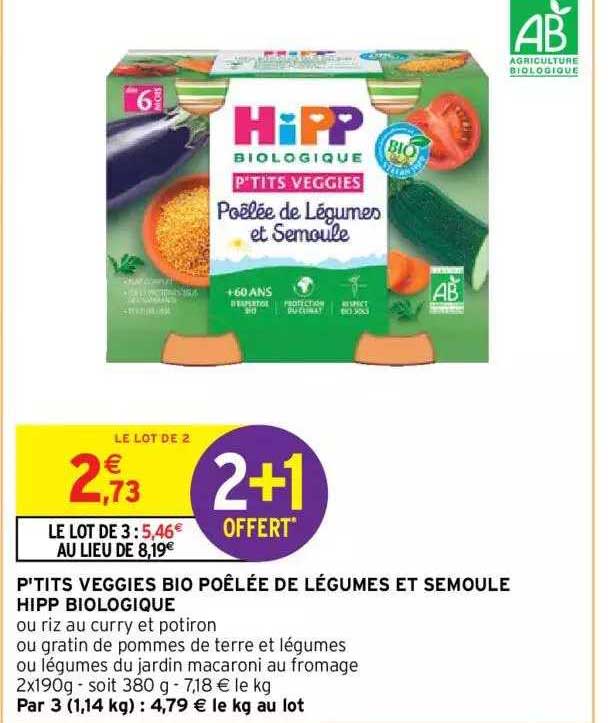 p'tits veggies bio poêlée de légumes et semoule hipp biologique