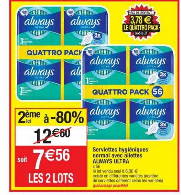 serviettes hygiéniques normal avec ailettes Always ultra