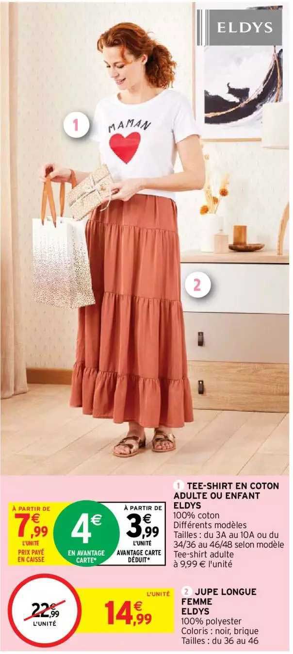 tee-shirt en coton adulte ou enfant-eldys, jupe longue femme eldys