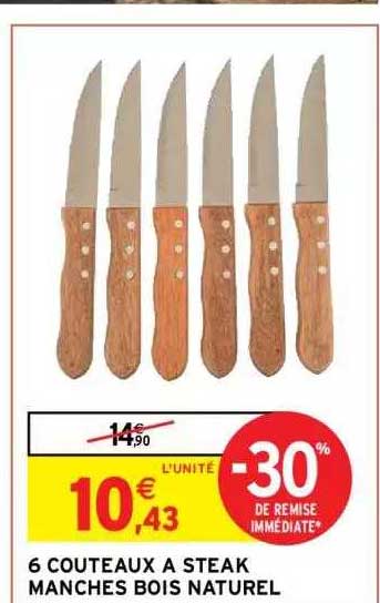6 couteaux à steak manches bois naturel