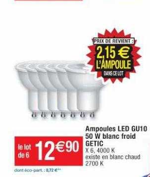 ampoules led gu10 50 w blanc froid getic