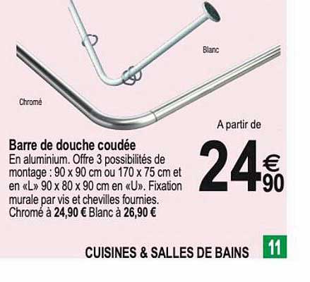 barre de douche coudée