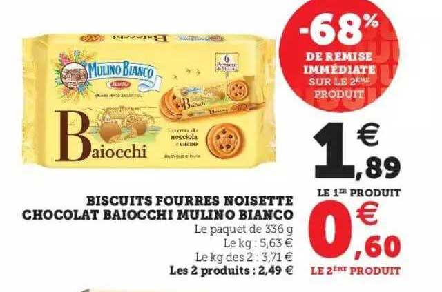 biscuits fourrés noisette chocolat baiocchi mulino bianco