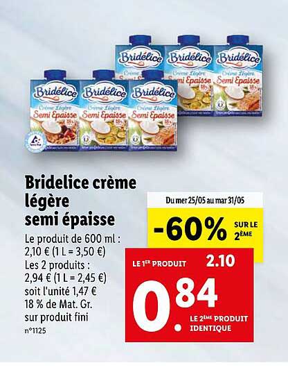 bridélice crème légère semi épaisse