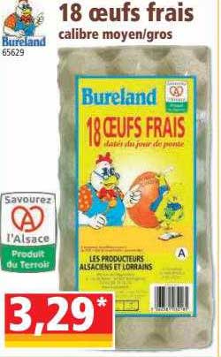 Bureland 18 Oeufs Frais Calibre Moyen Ou Gros