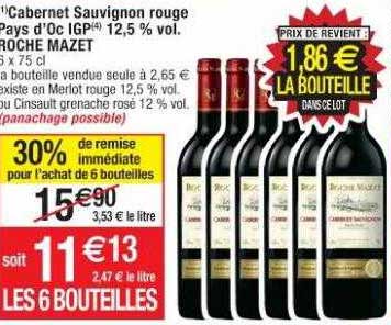 cabernet sauvignon rouge pays d'oc igp 12,5 vol. roche mazet