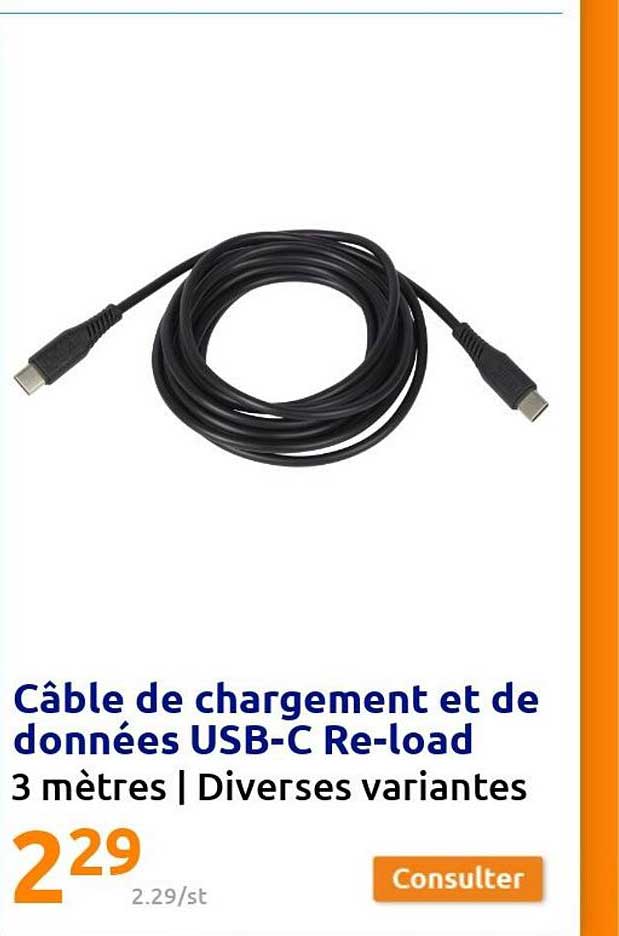câble de chargement et de données usb-c re-load