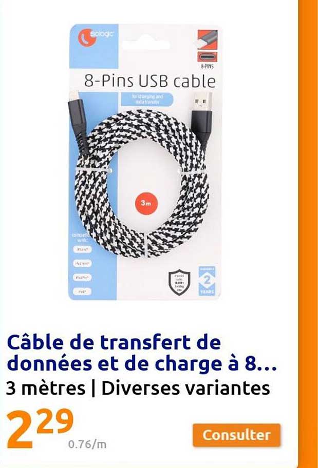 câble de transfert de donées et de charge à 8...