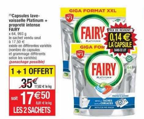 capsules lave-vaisselle Platinum propreté intense fairy