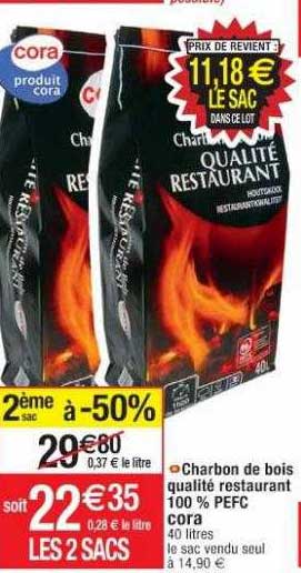 charbon de bois qualité restaurant 100%  pefc cora