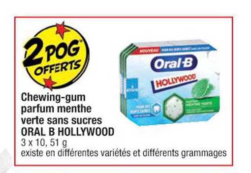 chewing-gum parfum menthe verte sans sucres oral b hollywood