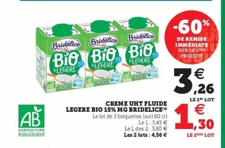 Crème Uht Fluide Légère Bio 15% Mg Bridelice