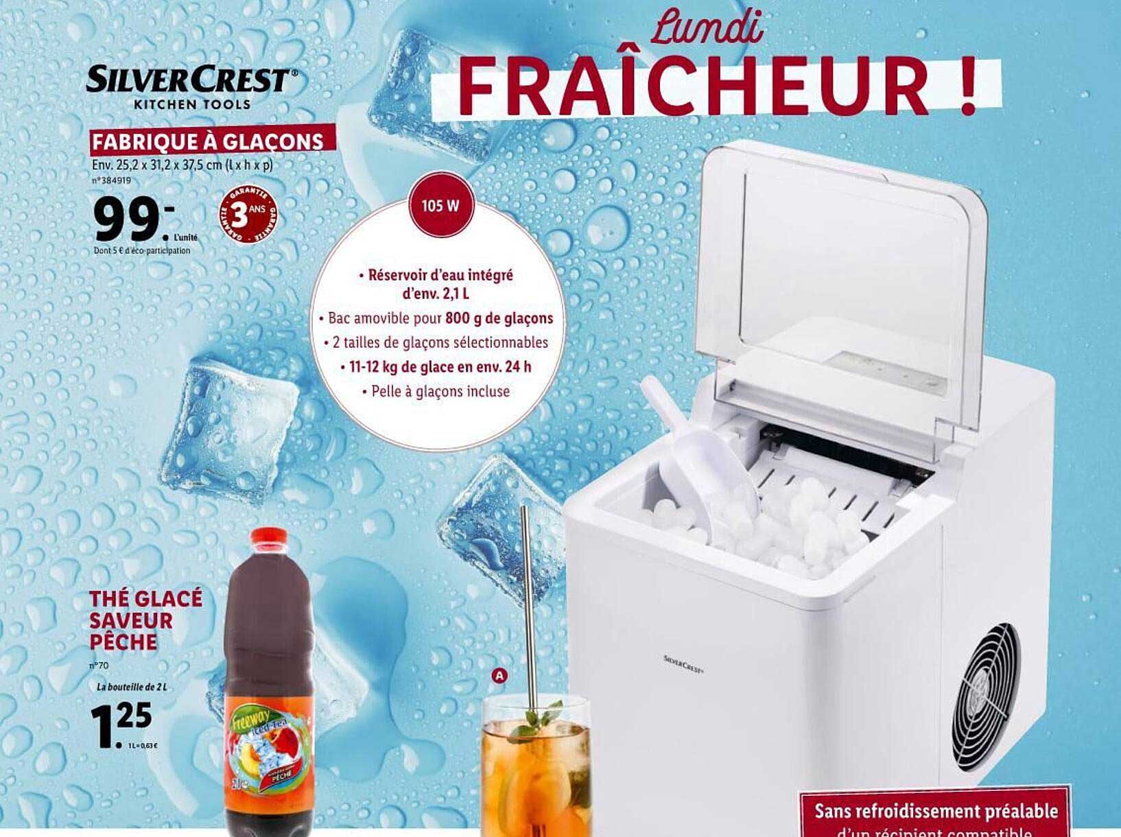 fabrique à glaçons silver crest, thé glacée saveur pêche