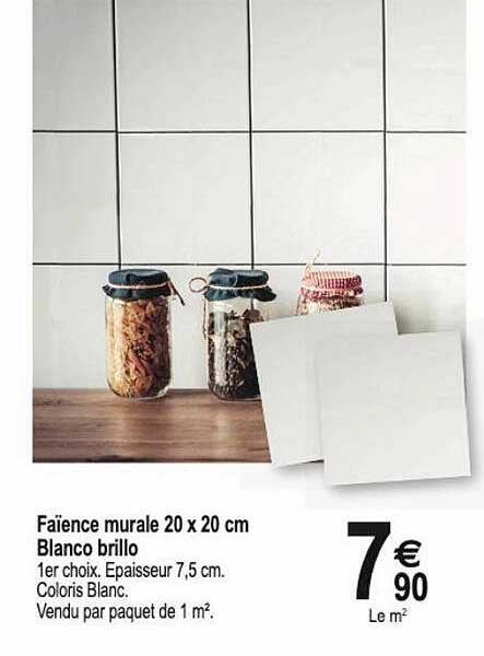 faïence murale 20 x 20 cm blanco brillo