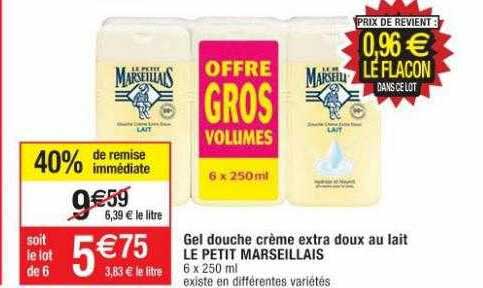 Gel Douche Crème Extra Doux Au Lait Le Petit Marseillais