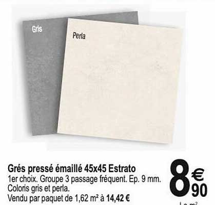 Grés Pressé émaillé 45 X 45 Estrato