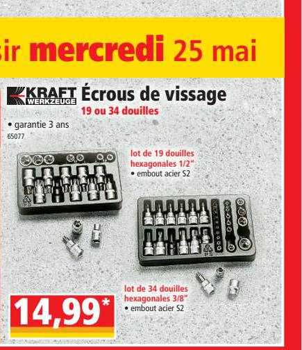 kraft écrous de vissage 19 ou 34 douilles