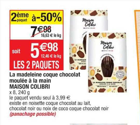 la madeleine coque chocolat moulée à la main maison colibri