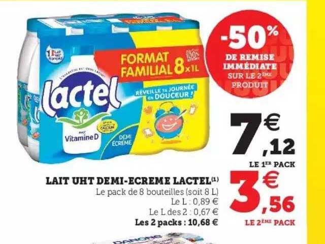 lait uht demi-écrémé lactel