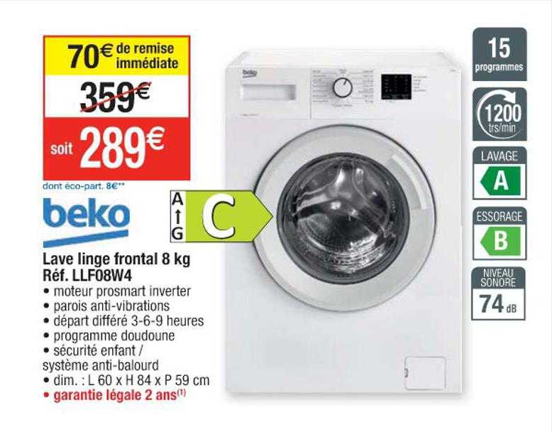 lave linge frontal 8 kg beko