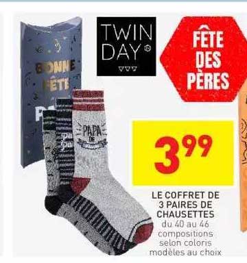 le coffret de 3 paires de chaussettes twin day