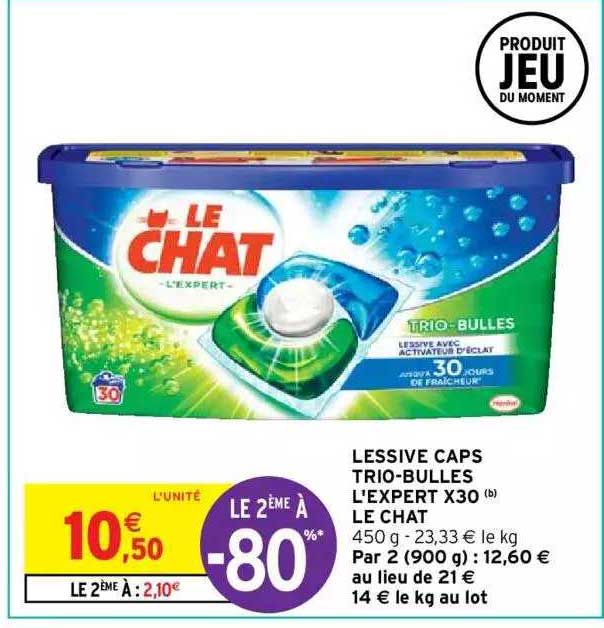 lessive caps trio-bulles l'expert x30 le chat