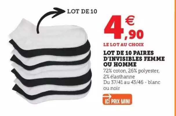 lot de 10 paires d'invisibles femme ou homme