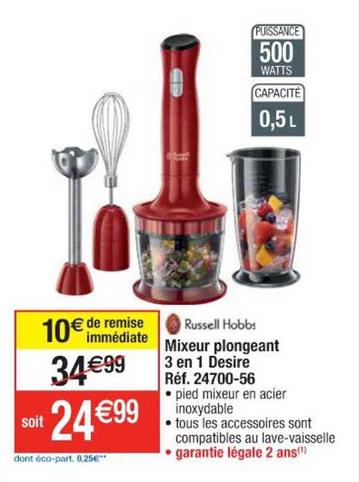 mixeur plongeant 3 en 1 desire russel hobbs