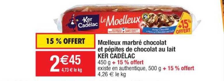 moelleux marbré chocolat et pépites de chocolat au lait ker cadélac