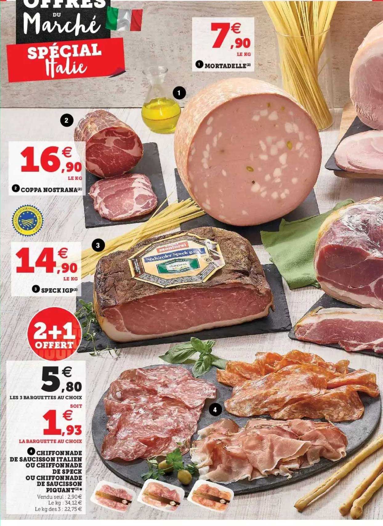 mortadelle, coppa nostrana, speck igp, chiffonnade de saucisson italien ou chiffonnade de speck ou chiffonnade de saucisson piquant
